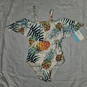 Toddler Girl Vibrant Pineapple Ruffle Swimsuit Size 3-4